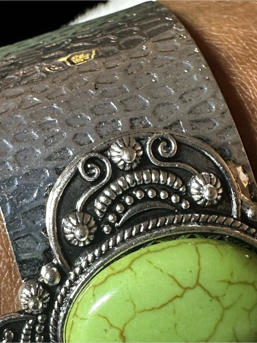 Silver Cuff Bracelet with Lime Green Stone